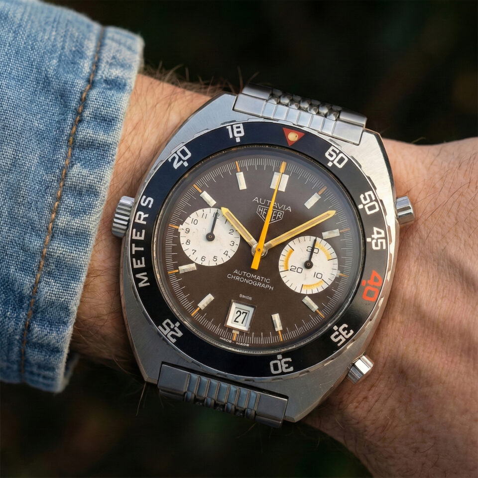 Heuer Autavia Diver Chronograph Ref. 11639P "Chocolate Dial", Steel Case, Cal. 12 Self-Winding Movement, From 1970s