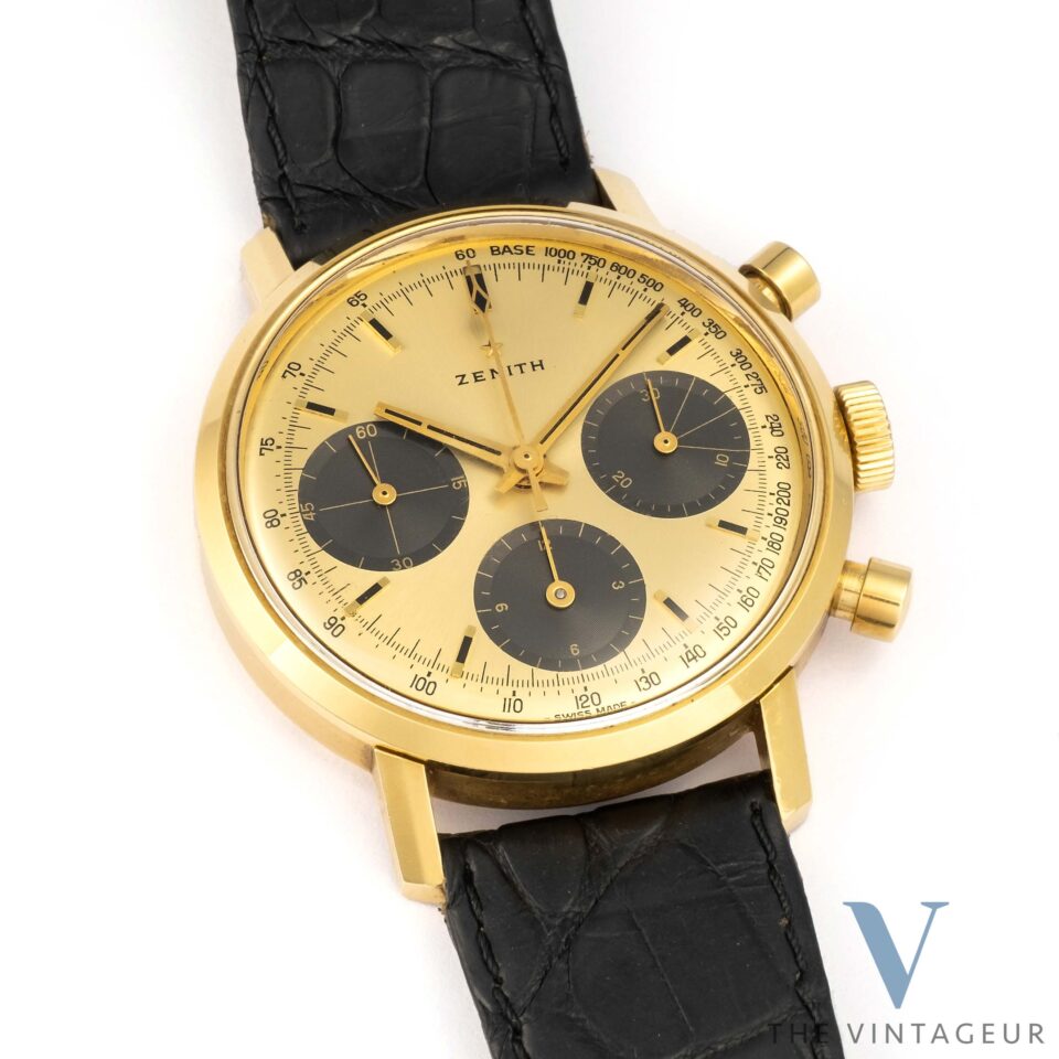 Zenith Cronograph tricompax 18k solid  yellow gold case ref:a273 early 1960's