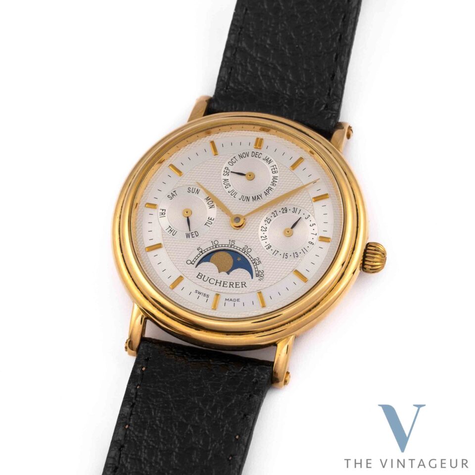 BUCHERER Complete calendar Moon Phase 18k solid yellow gold form 1990's