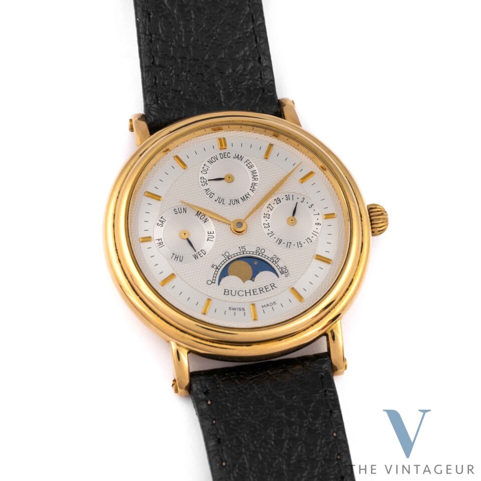 BUCHERER Complete calendar Moon Phase 18k solid yellow gold form 1990's