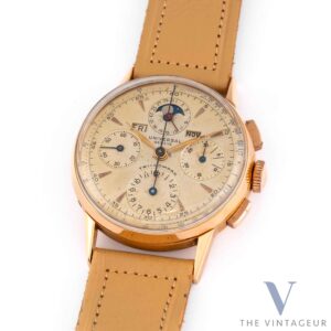 universal geneve tri compax moonphase ref 12551 or rose massif 18k des années 1940