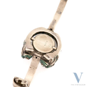 EDOX X GUCCI TIGER HEAD BRACELET WITH TILTING WATCH 925 SILVER AND GREEN ENAMEL MANUAL WINDING MOVEMENT FROM 60S