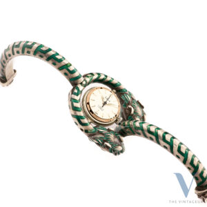 EDOX X GUCCI TIGER HEAD BRACELET WITH TILTING WATCH 925 SILVER AND GREEN ENAMEL MANUAL WINDING MOVEMENT FROM 60S