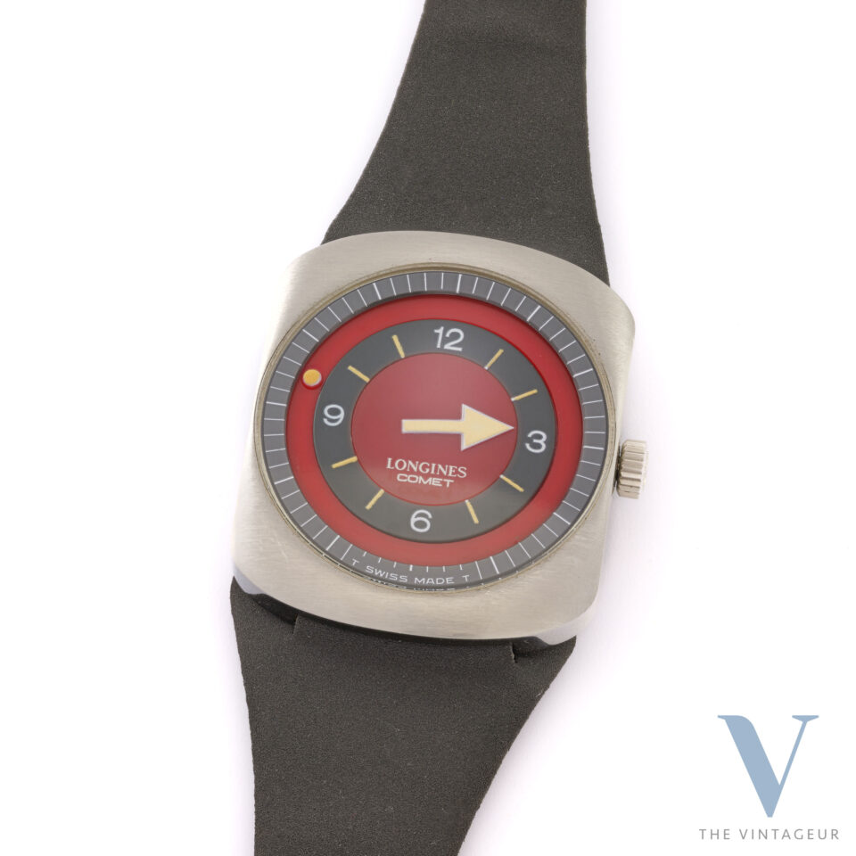 Longines Comet Ref. 8475 Quadrante rosso NOS Cassa in acciaio Movimento a carica manuale Longines 702 Anni 70