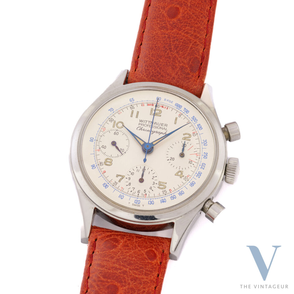 Cronografo professionale Wittnauer Ref. 6002/5 Cassa in acciaio impermeabile, movimento Valjoux 72 a carica manuale, metà anni '60