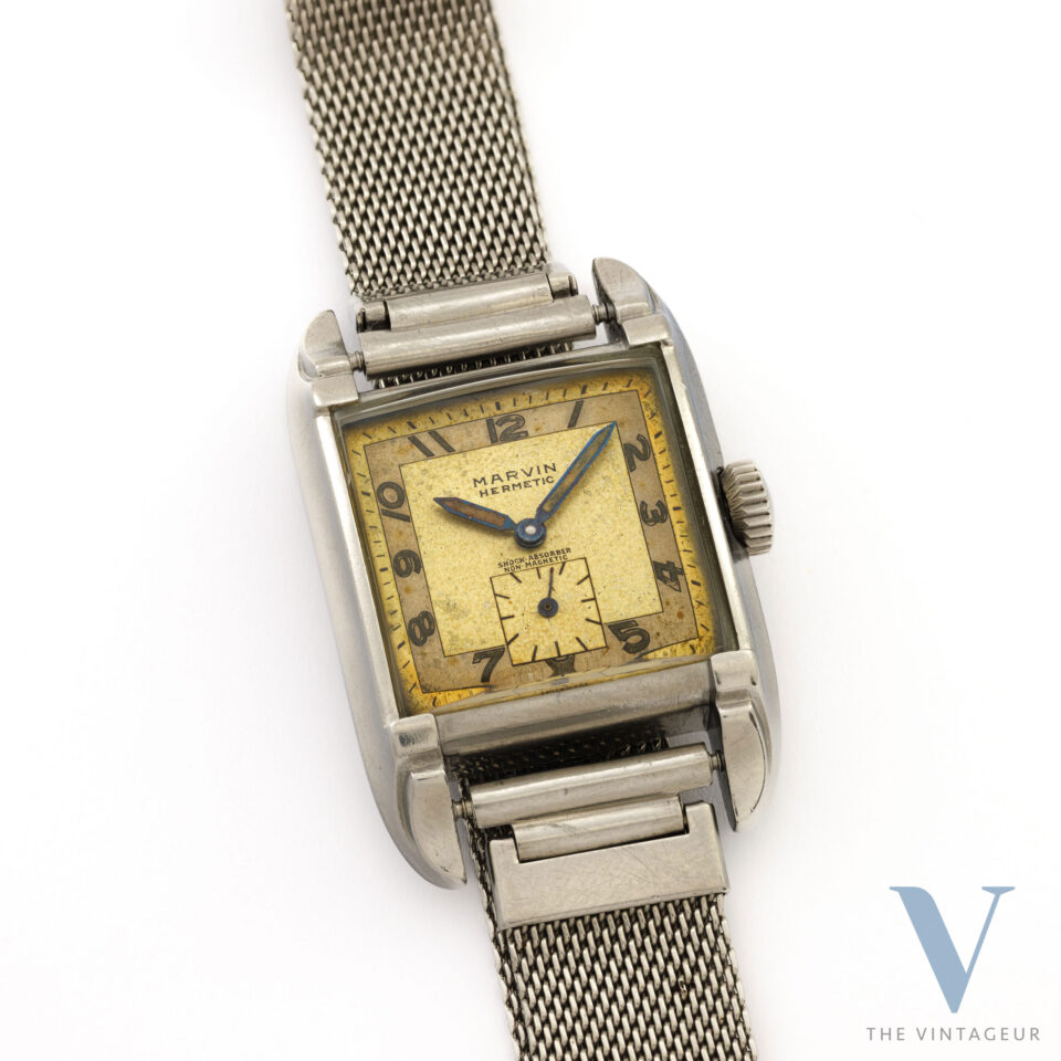 Marvin "Hermetic", Steel Square Case, In-House Manual-Wound Movement 310, From 1940.