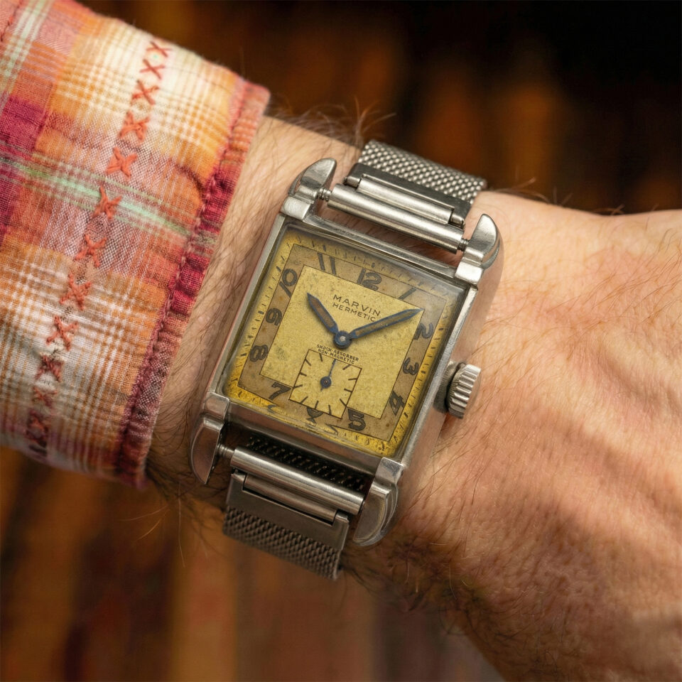Marvin "Hermetic", Steel Square Case, In-House Manual-Wound Movement 310, From 1940.