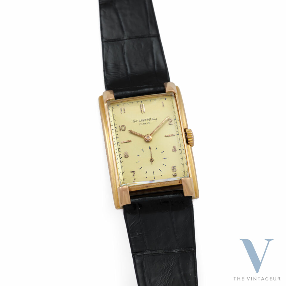 Patek Philippe Ref. 1570 "Curved", 18Kt Rose Gold Case, Manual-Wound PP 9-90 Movement, from the late 1940s