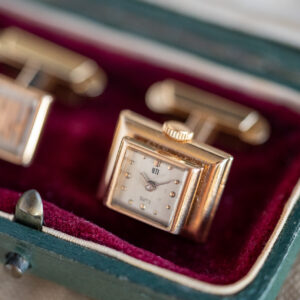 UTI Watch Cufflinks Solid 18K Yellow Gold Cases Manual-Winding Movement AS 1012 Base From The Mid-1940s