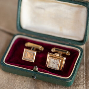 UTI Watch Cufflinks Solid 18K Yellow Gold Cases Manual-Winding Movement AS 1012 Base From The Mid-1940s