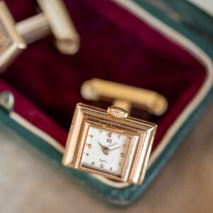 UTI Watch Cufflinks Solid 18K Yellow Gold Cases Manual-Winding Movement AS 1012 Base From The Mid-1940s