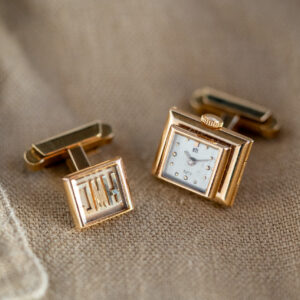 UTI Watch Cufflinks Solid 18K Yellow Gold Cases Manual-Winding Movement AS 1012 Base From The Mid-1940s