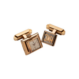 UTI Watch Cufflinks Solid 18K Yellow Gold Cases Manual-Winding Movement AS 1012 Base From The Mid-1940s