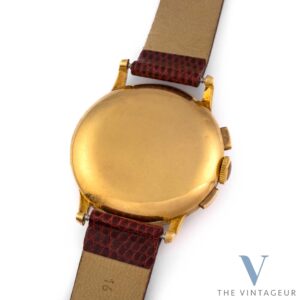 Lemania "Fancy Lugs" Chronograph, Solid 18KT Yellow Gold Case, In-House 27 CHRO C12 Manual-Winding Chronograph Movement, From 1950