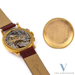 Lemania "Fancy Lugs" Chronograph, Solid 18KT Yellow Gold Case, In-House 27 CHRO C12 Manual-Winding Chronograph Movement, From 1950