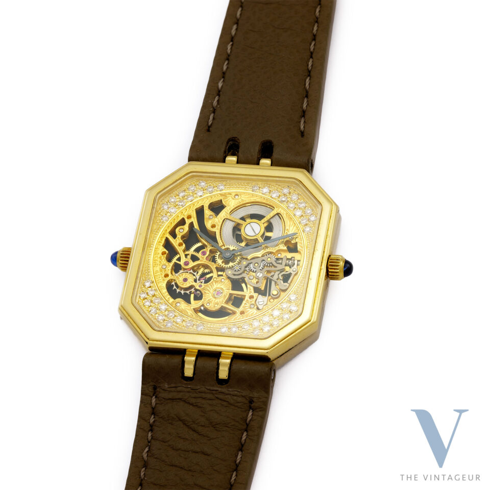 SARCAR SKELETON DOUBLE-SIDED, 18KT YELLOW AND WHITE GOLD DOUBLE CASE WITH DIAMONDS, FP 21 THIN MECHANICAL MOVEMENT AND ETA 210.001 QUARTZ MOVEMENT, LATE 1980s