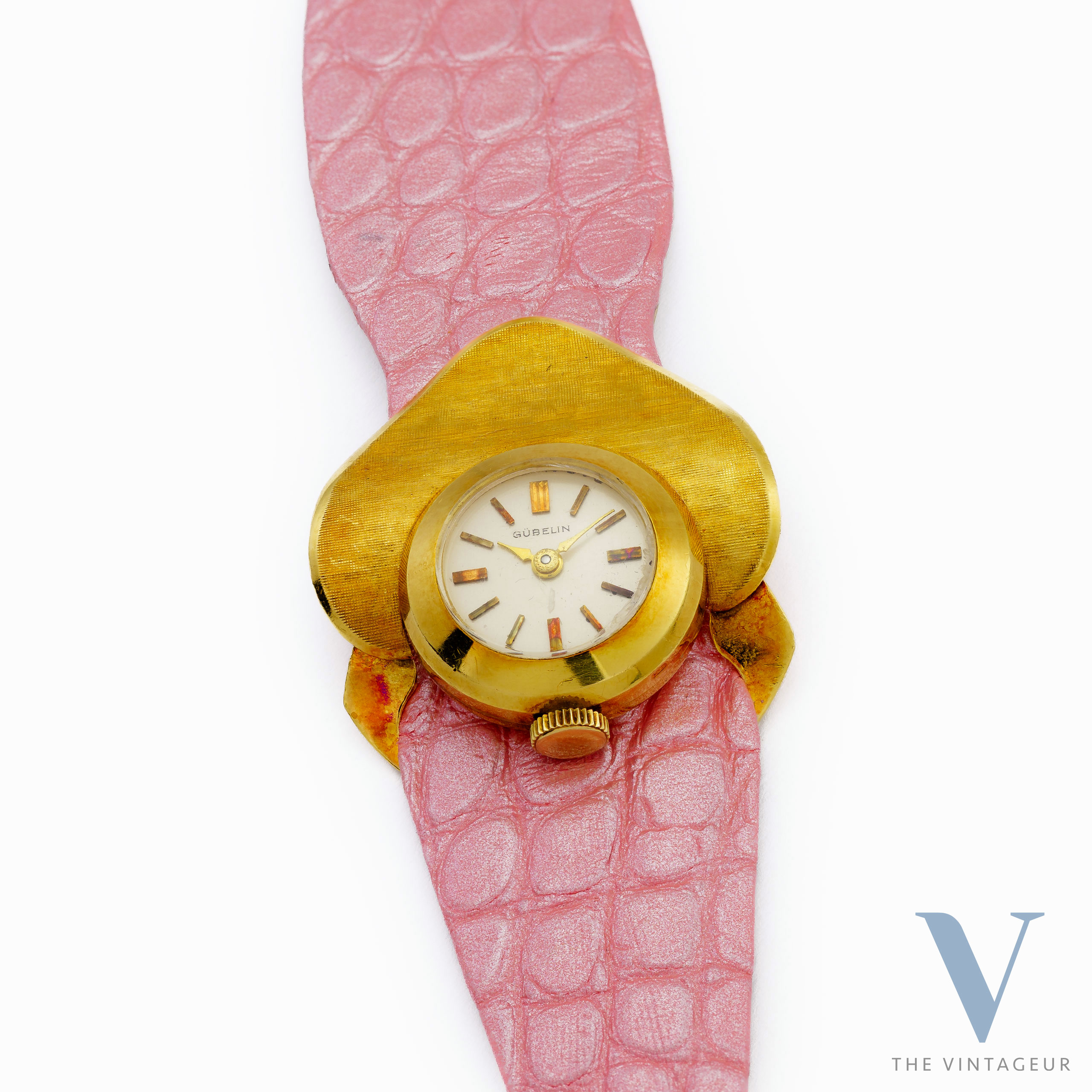 GUBELIN "ORCHID", FANCY 18KT YELLOW GOLD CASE, MANUAL-WINDING MOVEMENT AS 976, FROM 1960s GUBELIN "ORCHID", FANCY 18KT YELLOW GOLD CASE, MANUAL-WINDING MOVEMENT AS 976, FROM 1960s