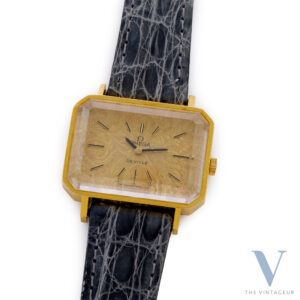 OMEGA DE VILLE "EMERALD", 18KT YELLOW GOLD CASE, YELLOW GOLD DIAL, RAISED EMERALD-CUT GLASS, OMEGA 620 HAND-WOUND MOVEMENT, FROM 1972